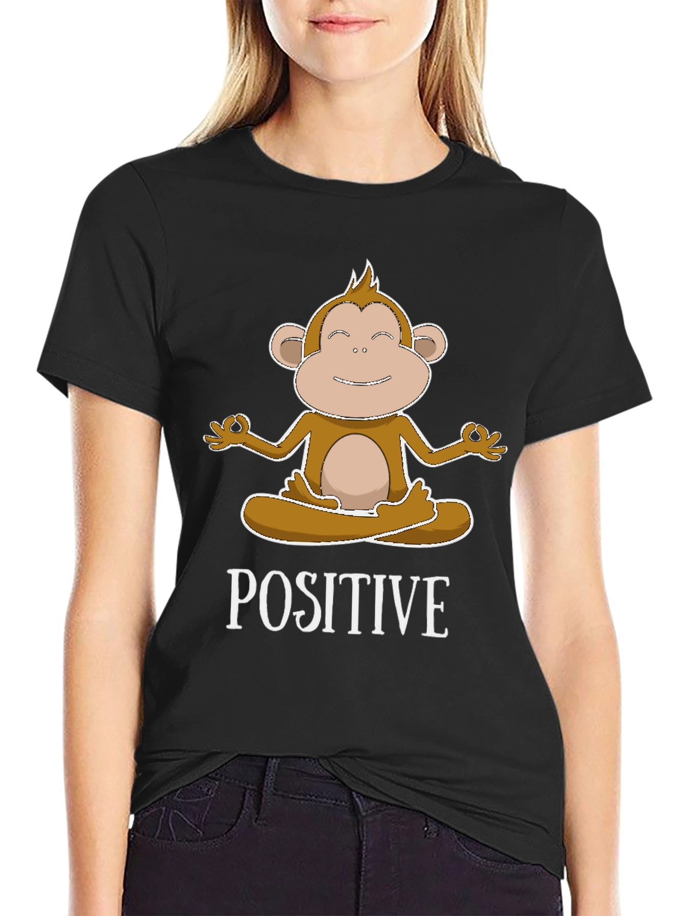 Meditating Monkey Positive Vibes Graphic Tee