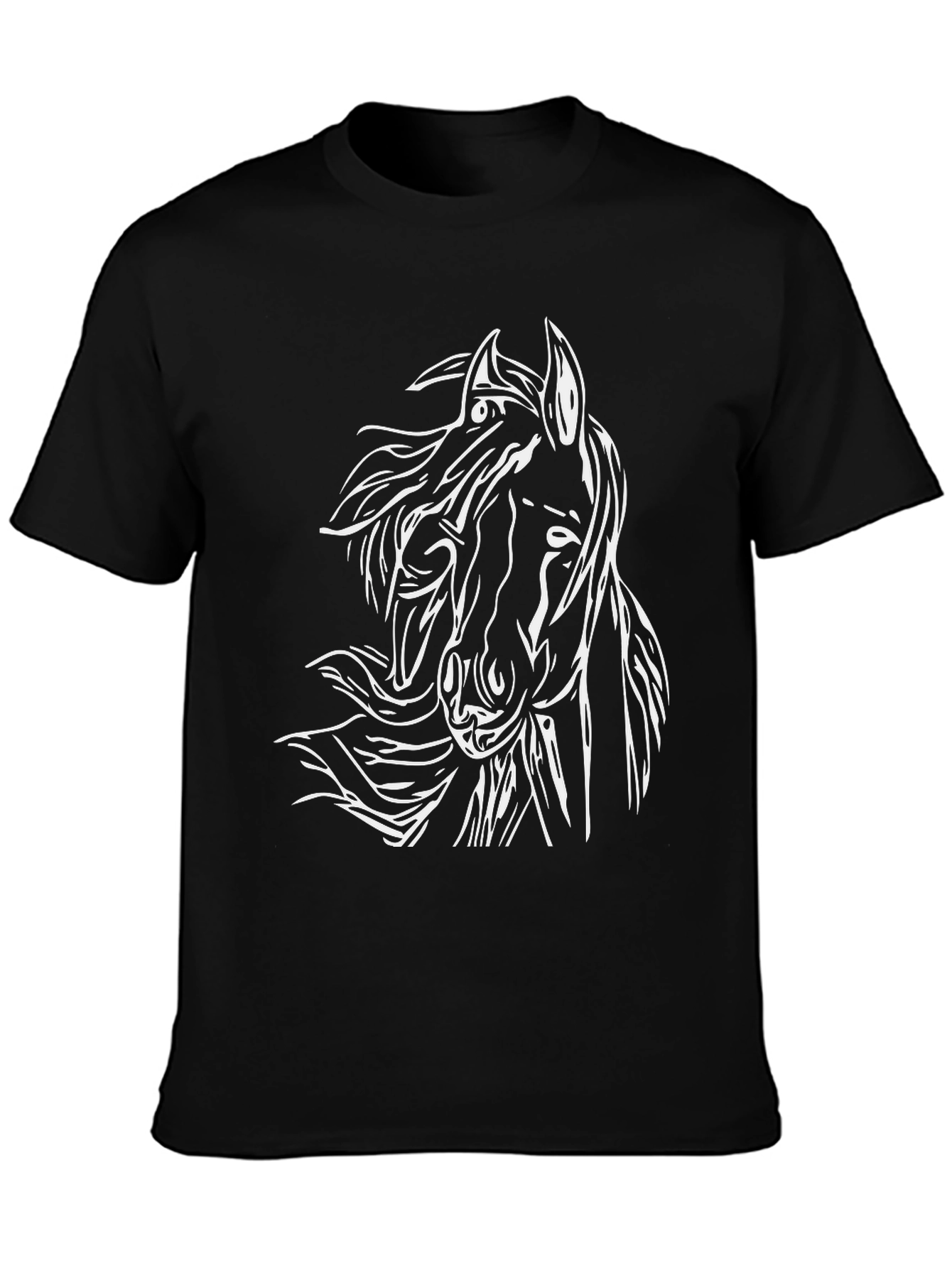 Horse Graphic Tee - Black Cotton T-Shirt