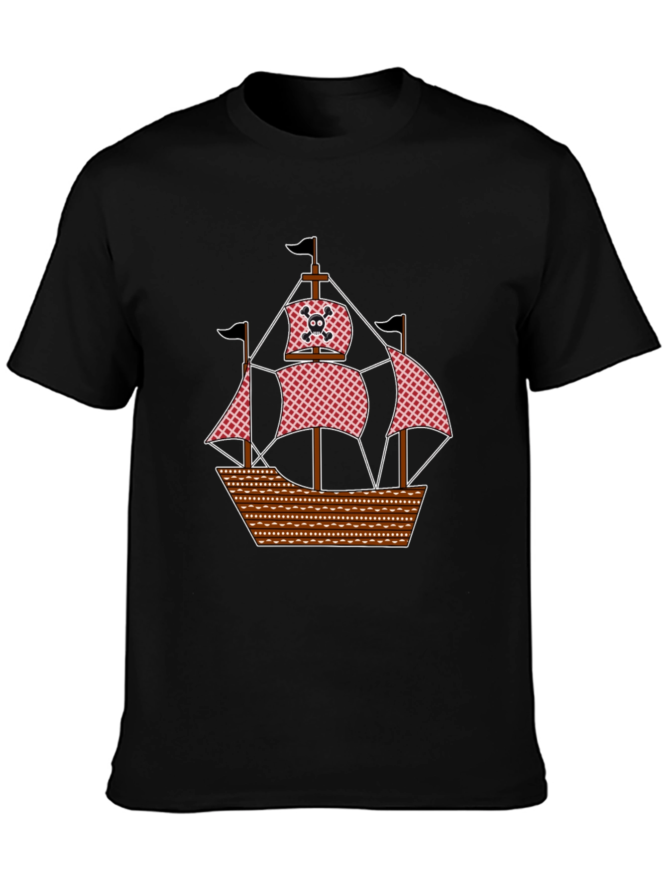 Pirate Ship Graphic T-Shirt - Black Cotton Tee