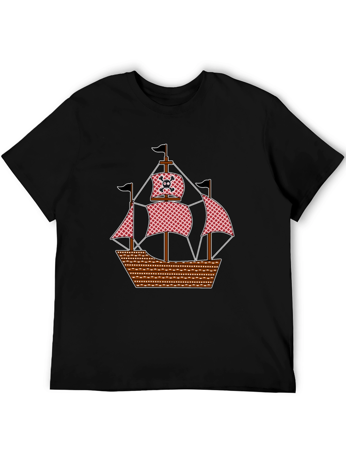 Pirate Ship Graphic T-Shirt - Black Cotton Tee