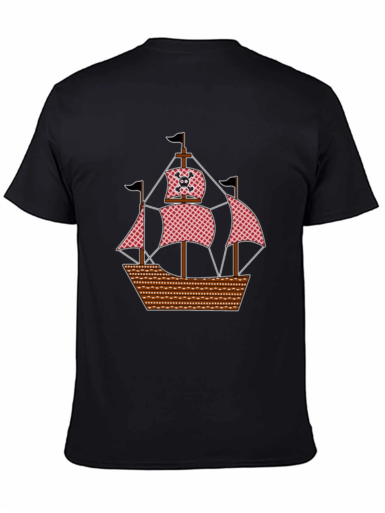 Pirate Ship Graphic T-Shirt - Black Cotton Tee