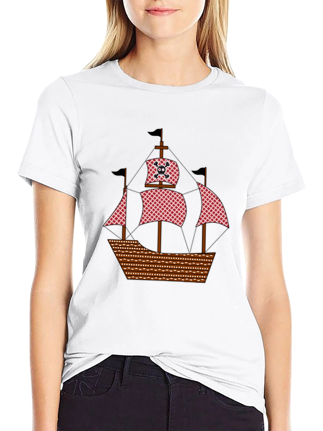 Pirate Ship Graphic T-Shirt - Black Cotton Tee