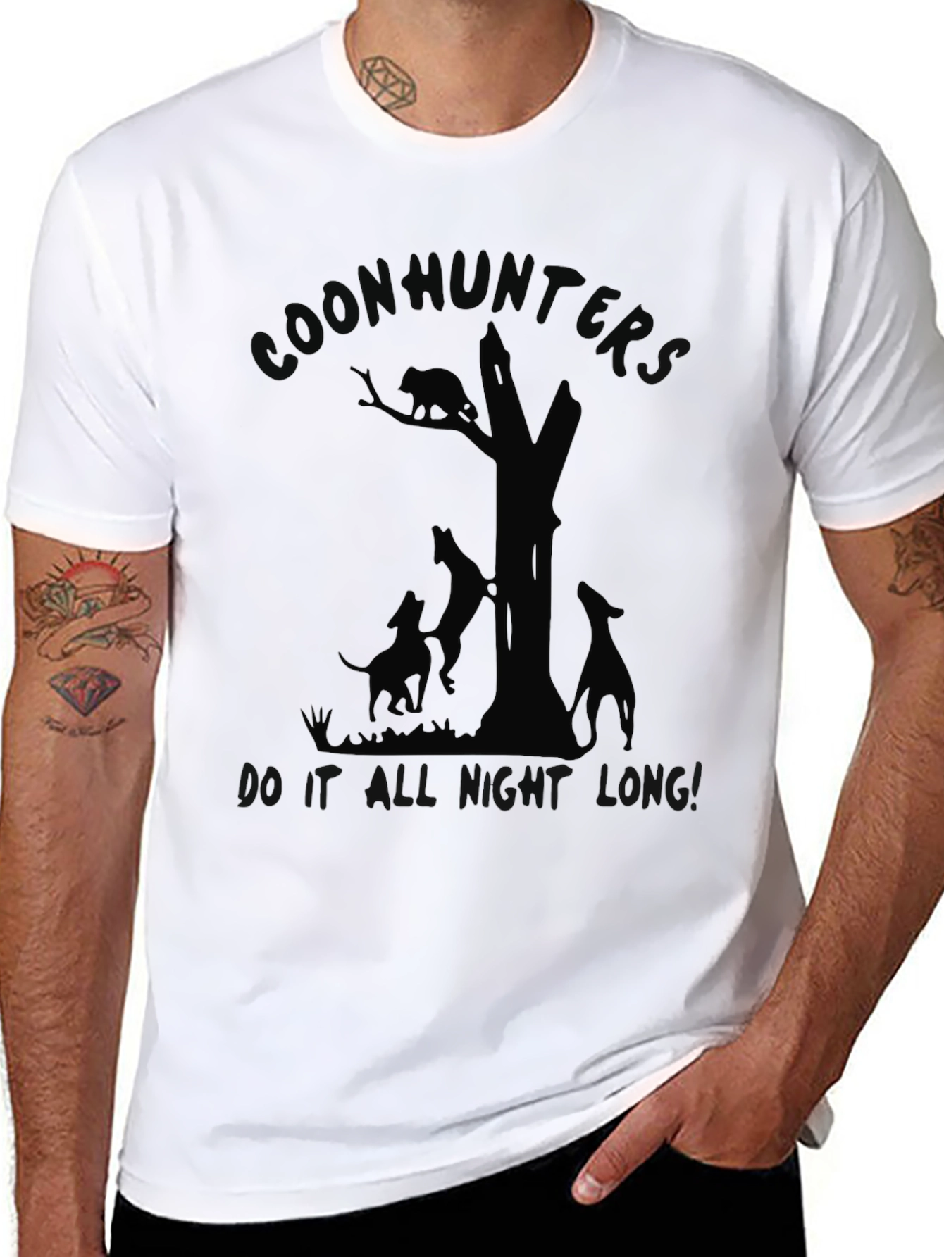 Coon Hunters All Night Long Black Graphic Tee