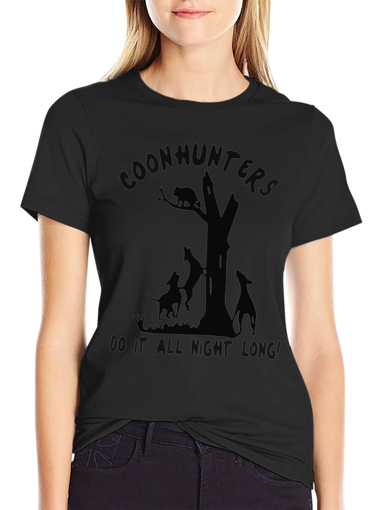 Coon Hunters All Night Long Black Graphic Tee