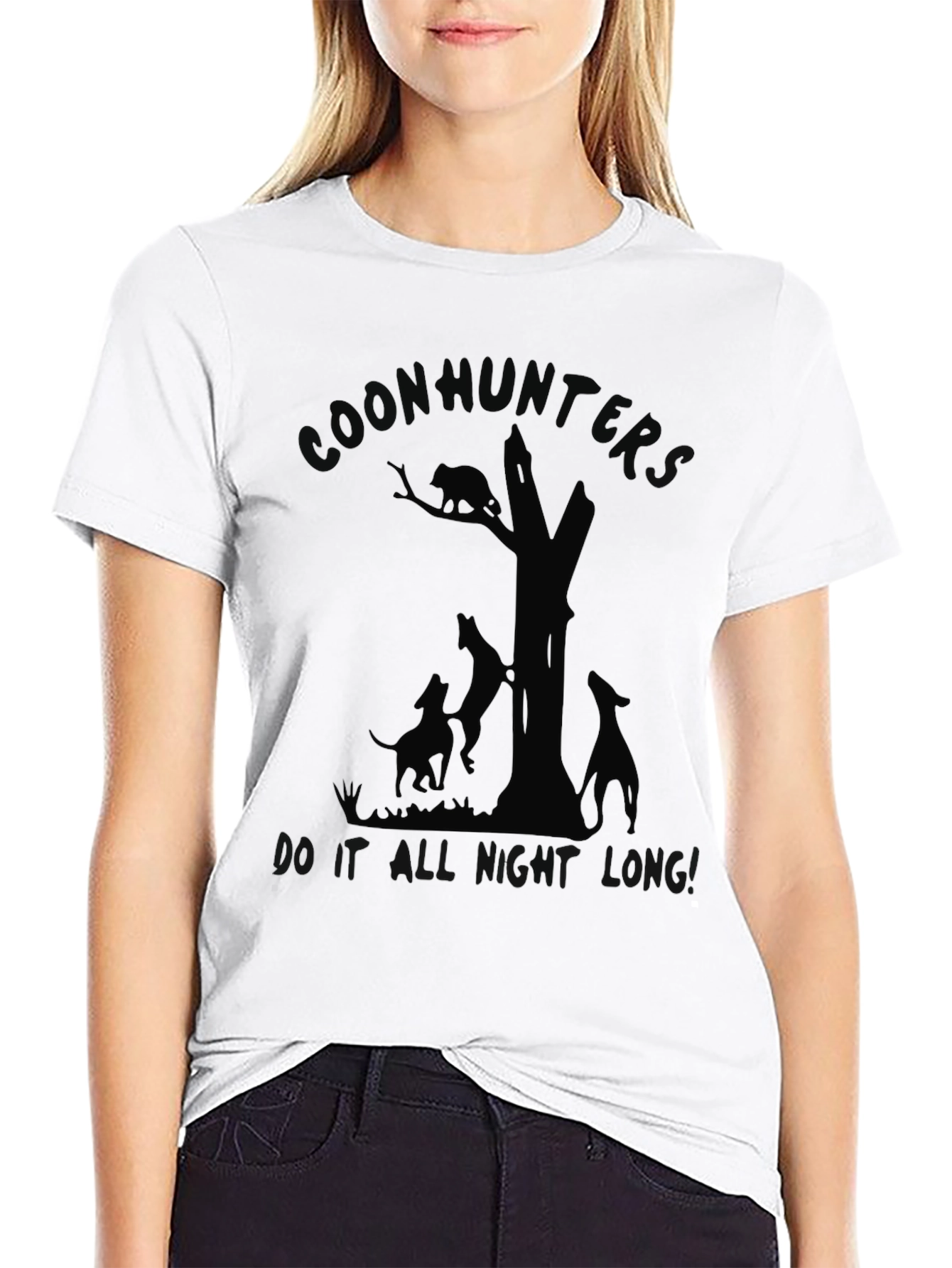 Coon Hunters All Night Long Black Graphic Tee
