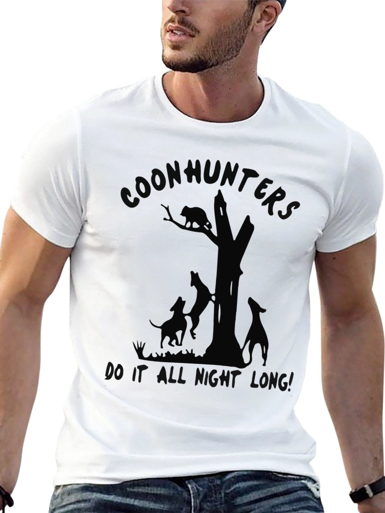 Coon Hunters All Night Long Black Graphic Tee