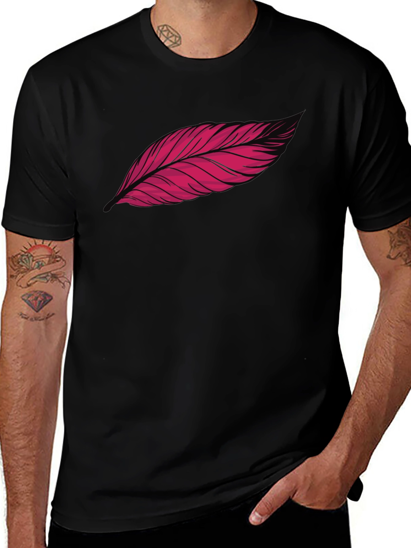 Feather Graphic Print Black T-Shirt
