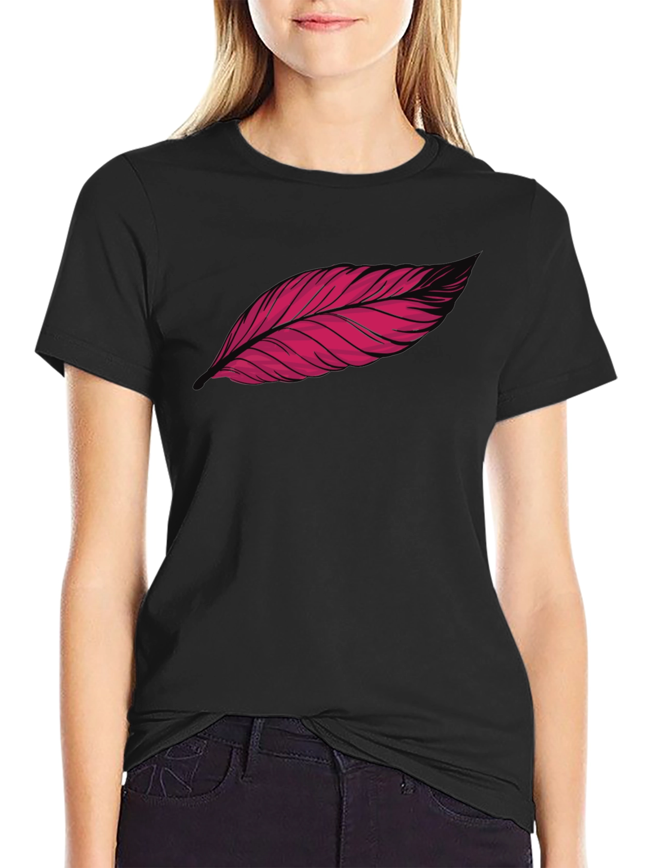 Feather Graphic Print Black T-Shirt