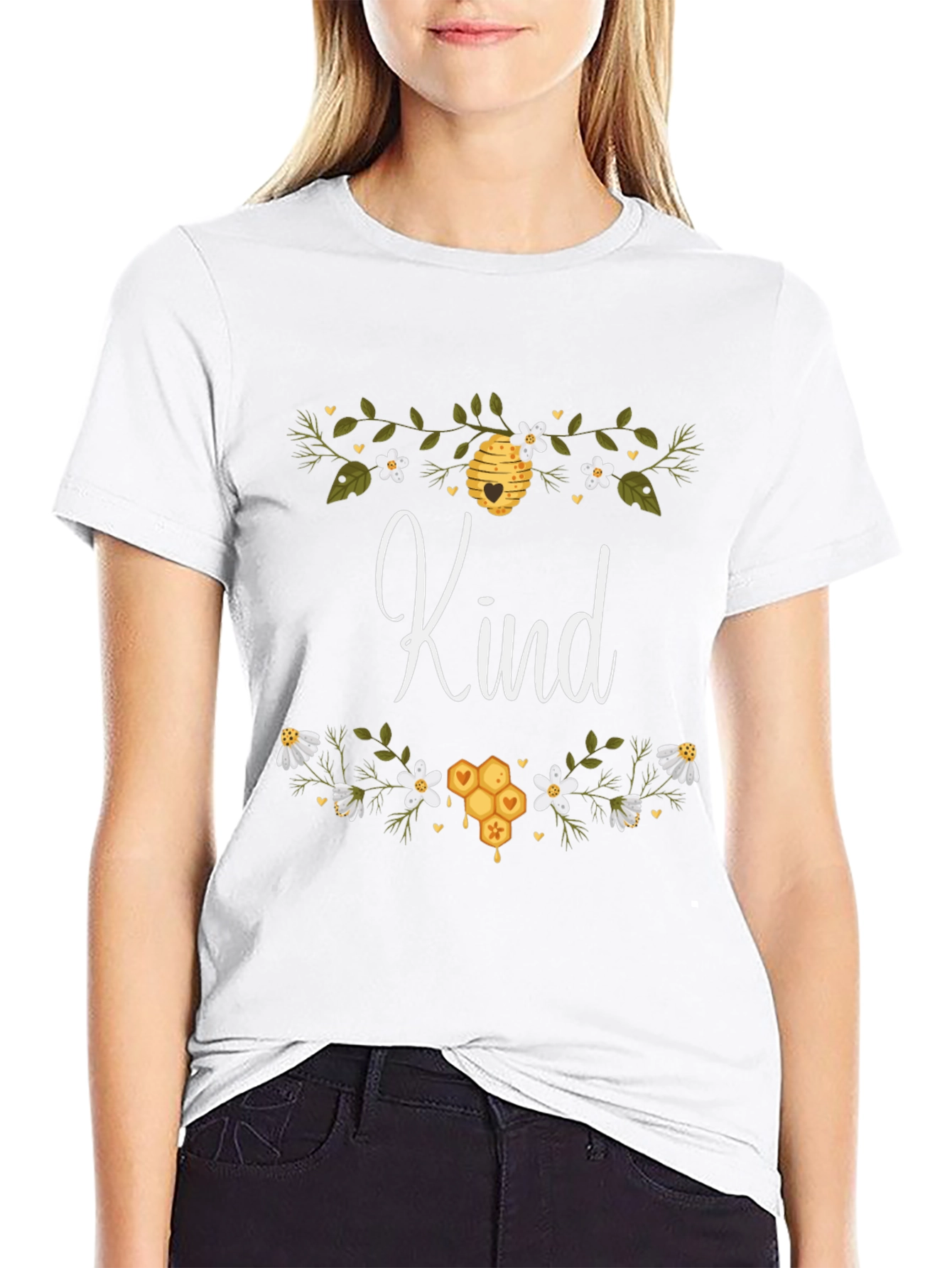 Kind Bee T-Shirt - Floral Honeycomb Design