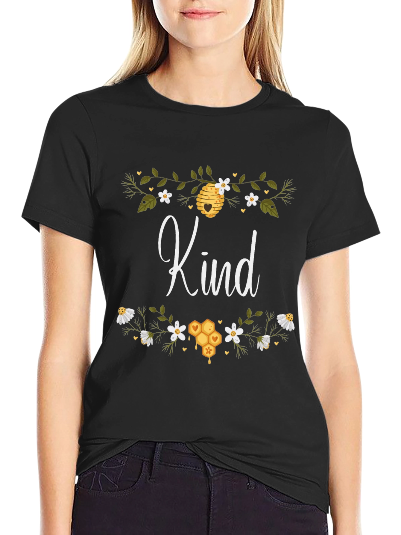 Kind Bee T-Shirt - Floral Honeycomb Design