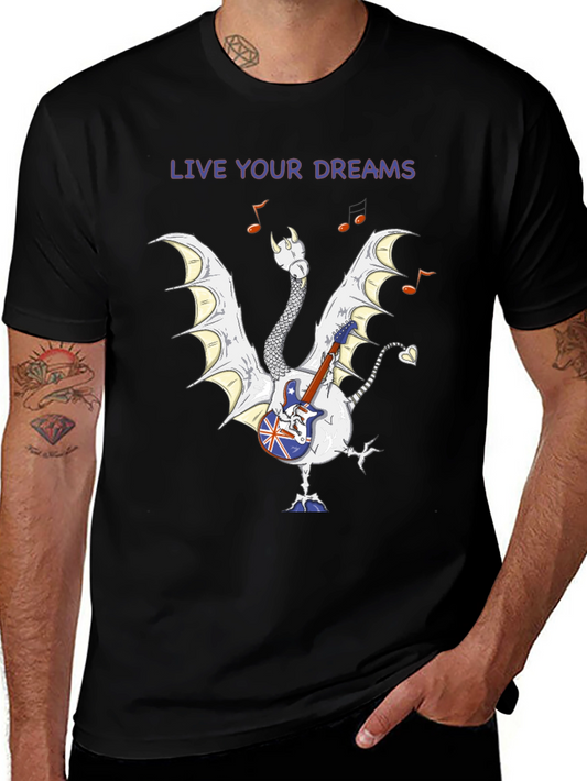 Live Your Dreams Dragon Guitarist Graphic Tee