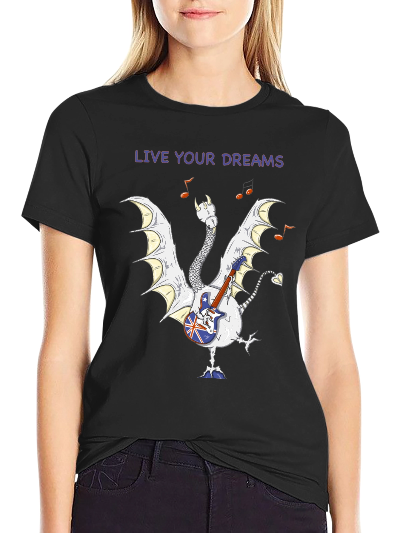 Live Your Dreams Dragon Guitarist Graphic Tee