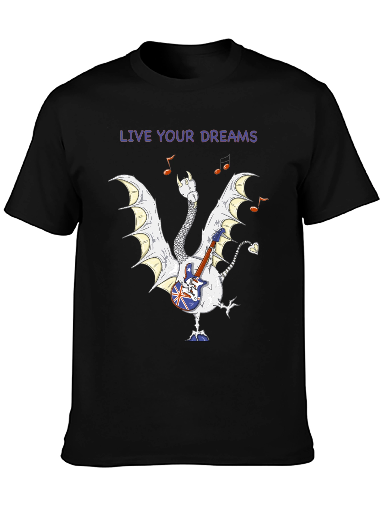 Live Your Dreams Dragon Guitarist Graphic Tee