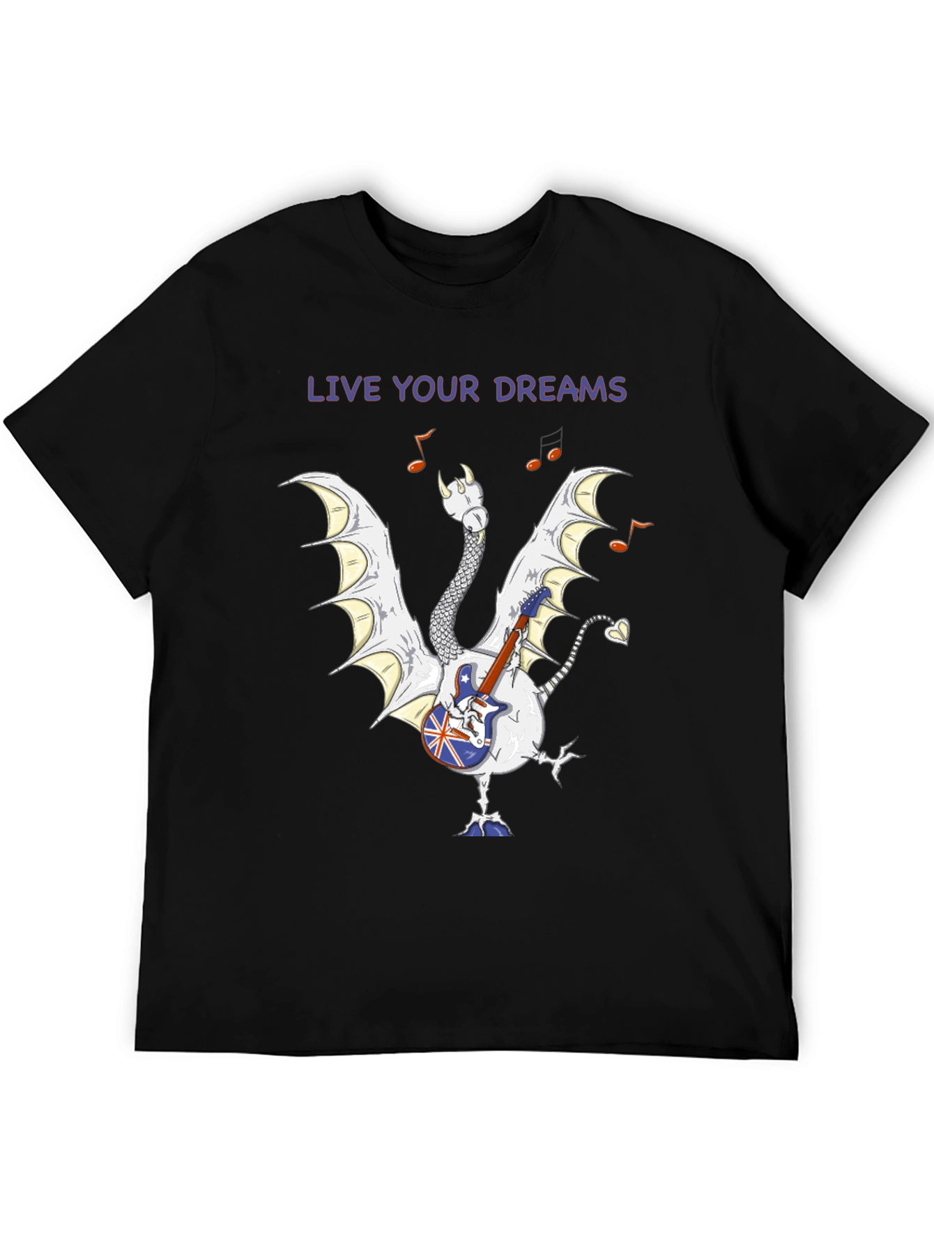 Live Your Dreams Dragon Guitarist Graphic Tee