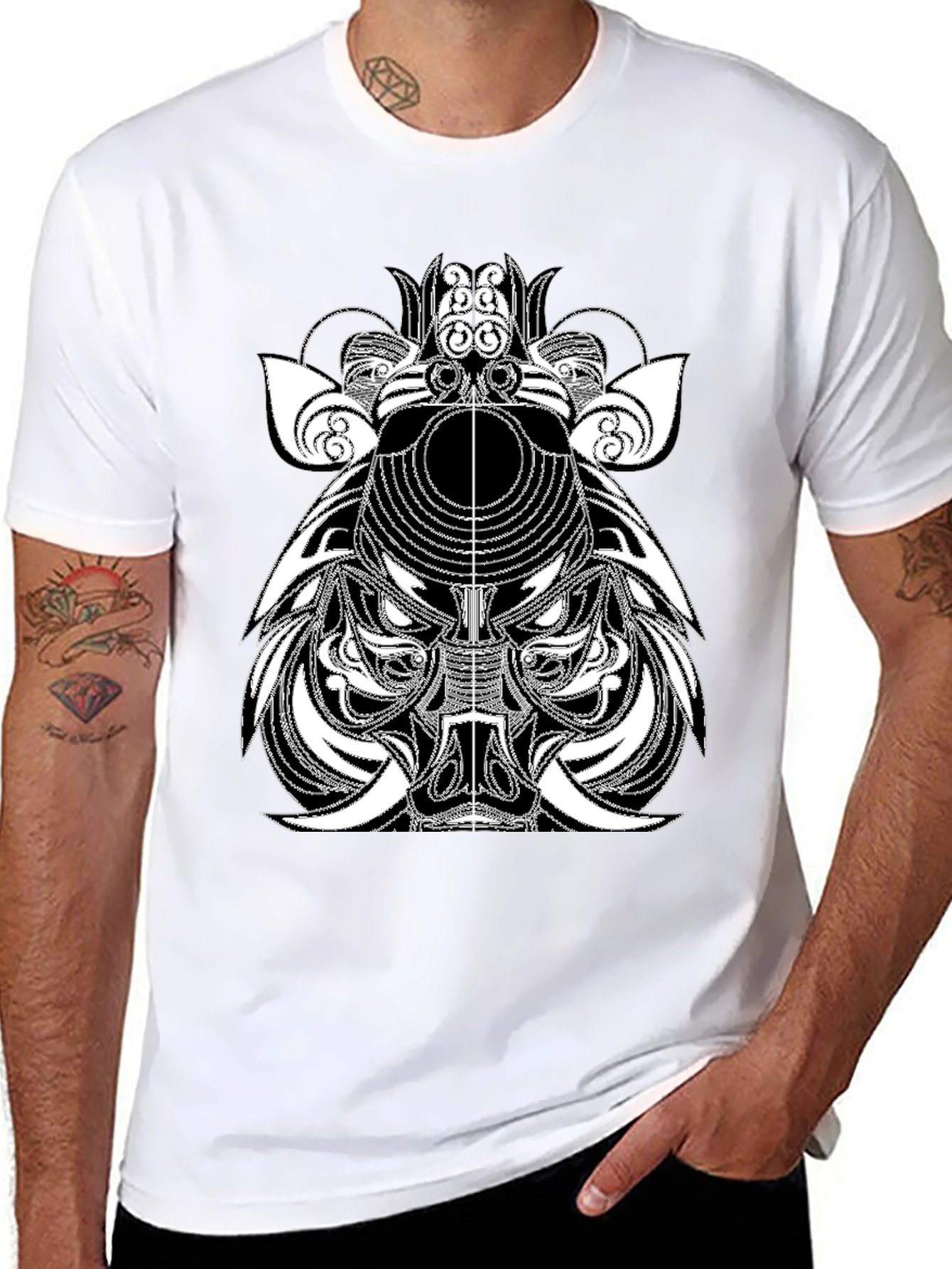 Abstract Boar Graphic Tee - Black Casual T-Shirt