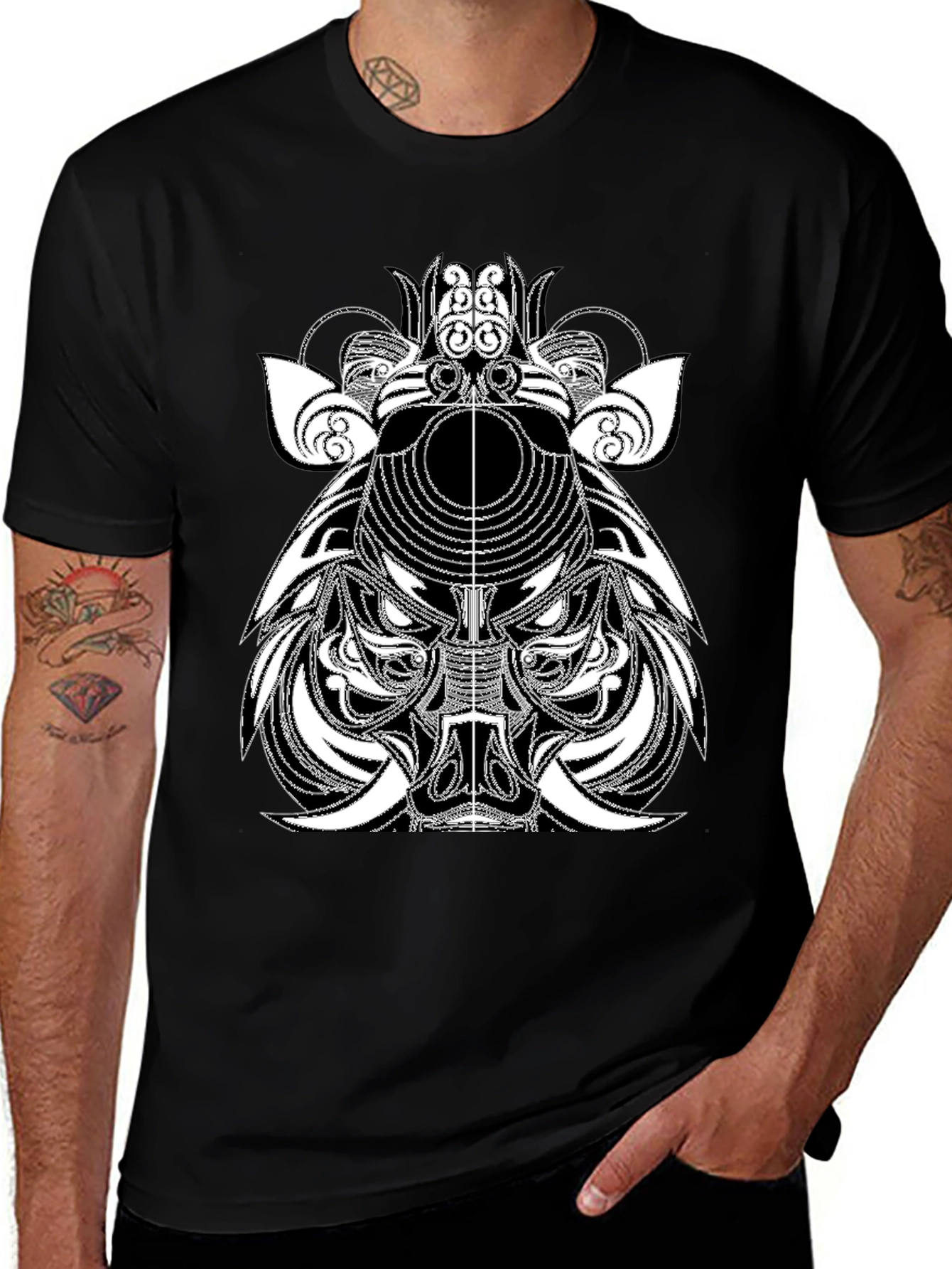 Abstract Boar Graphic Tee - Black Casual T-Shirt