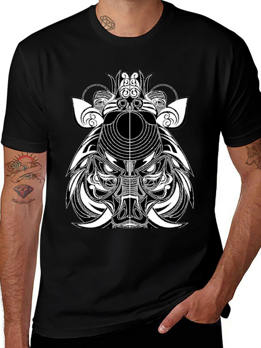 Abstract Boar Graphic Tee - Black Casual T-Shirt