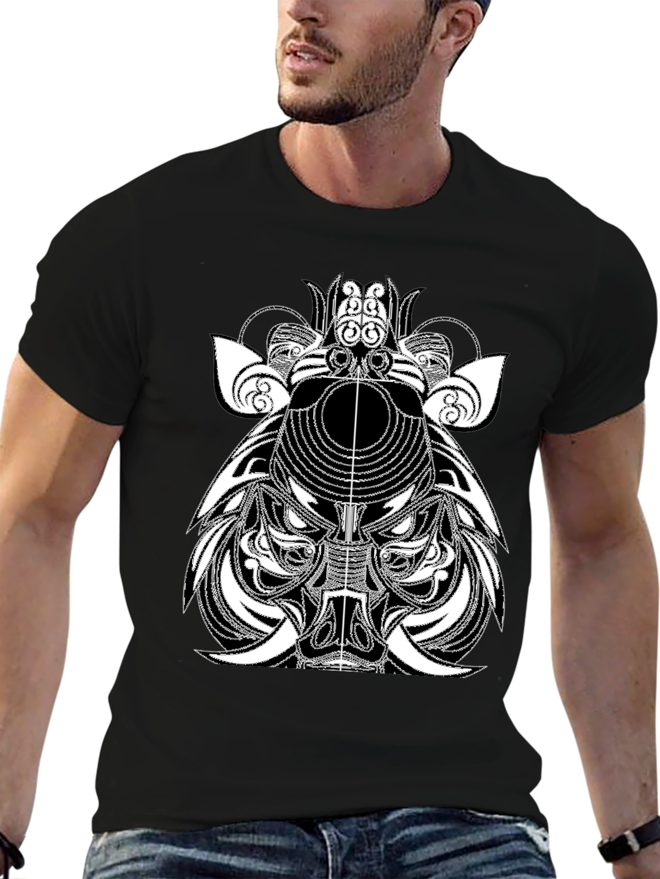 Abstract Boar Graphic Tee - Black Casual T-Shirt