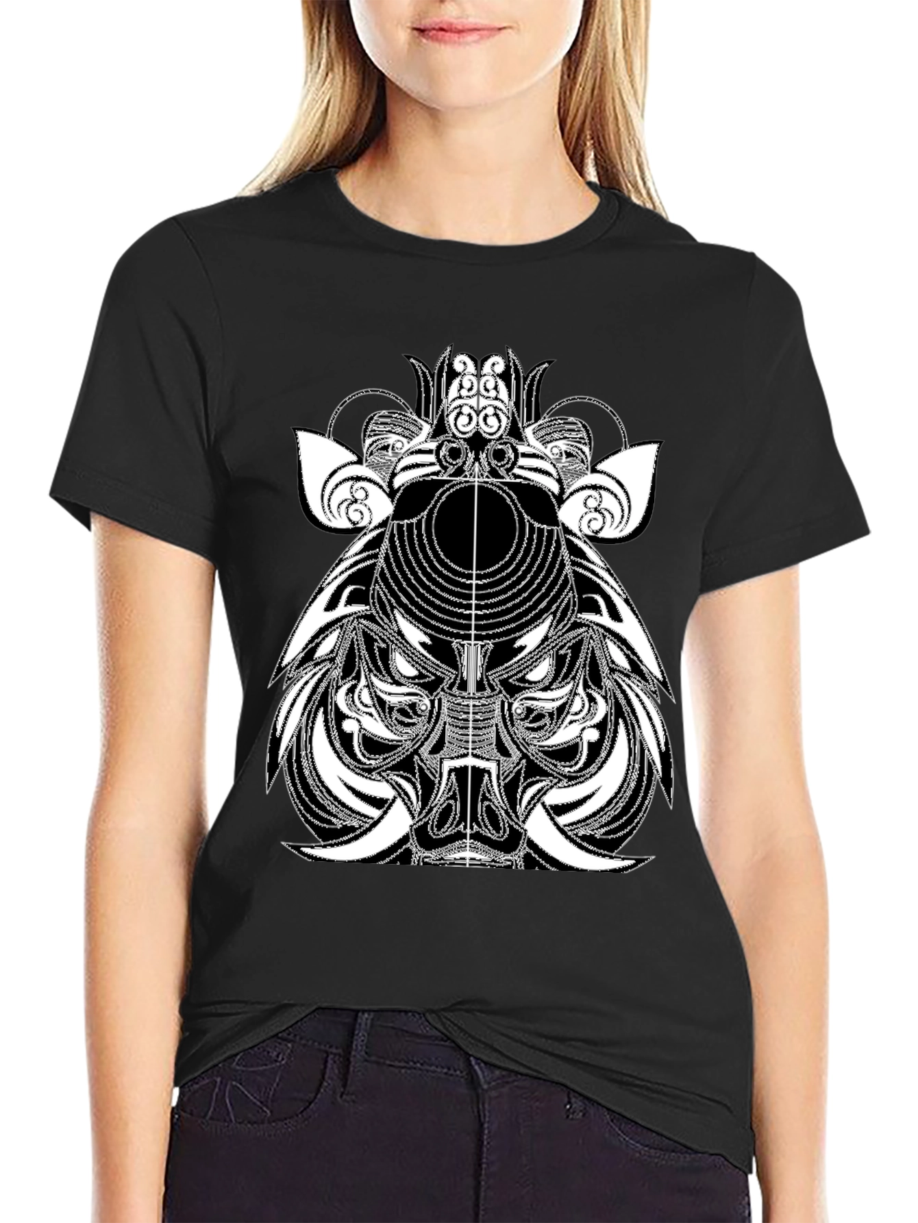 Abstract Boar Graphic Tee - Black Casual T-Shirt