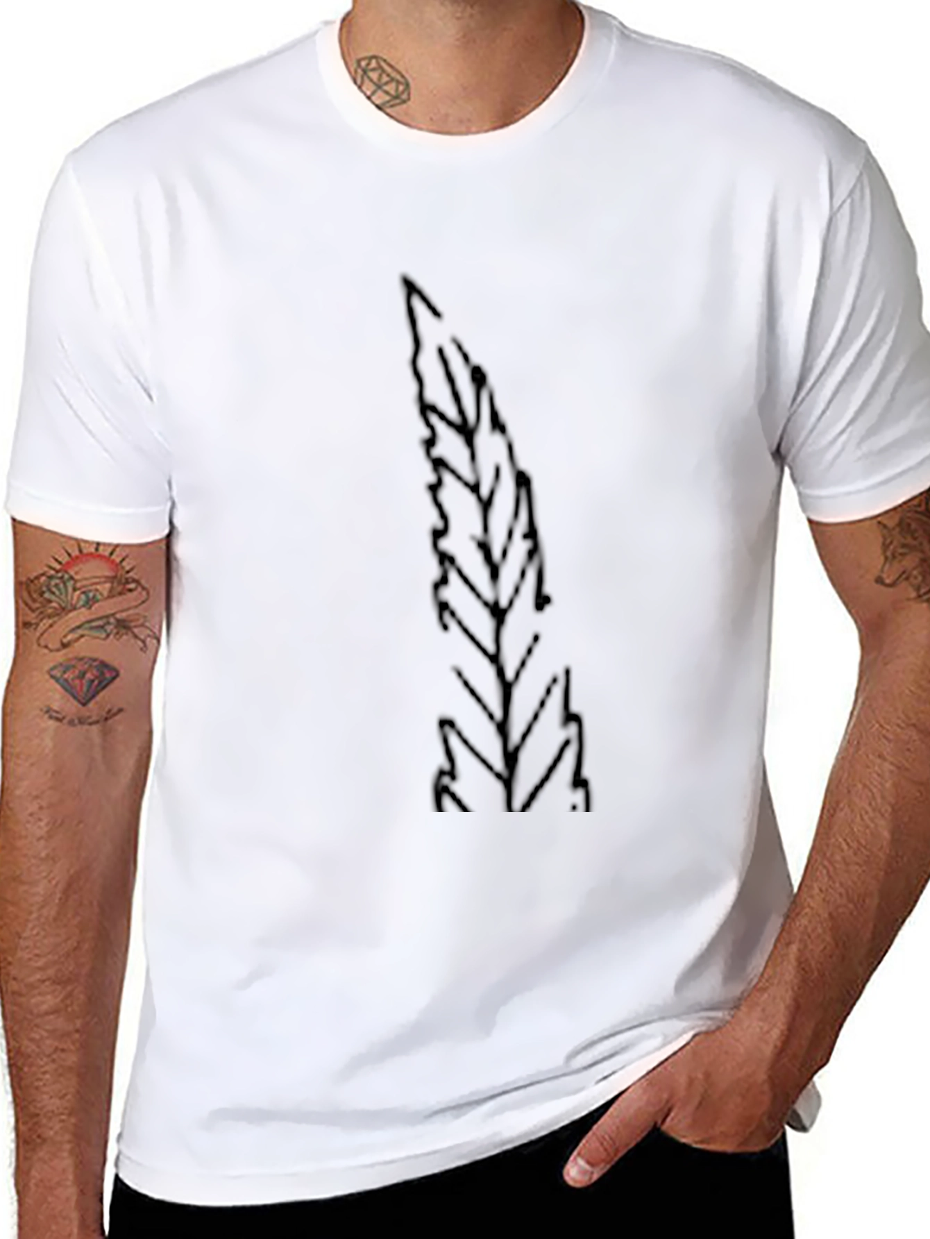 Mens Black T-Shirt with Leaf Print