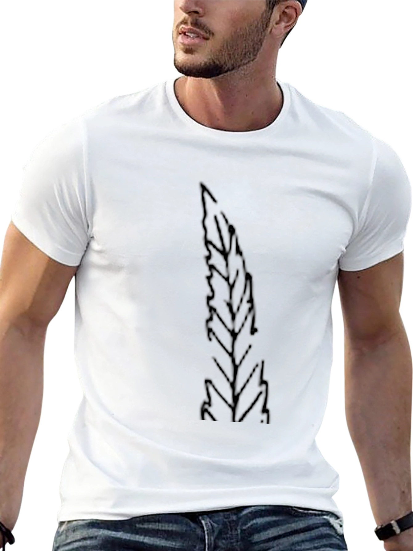 Mens Black T-Shirt with Leaf Print
