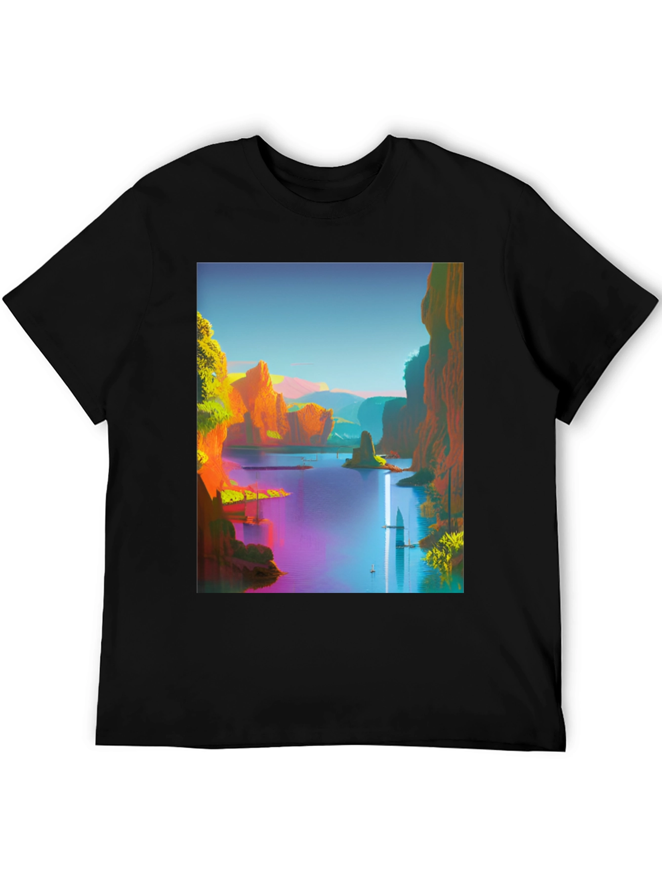 Scenic Landscape Graphic Tee - Mens Black T-Shirt