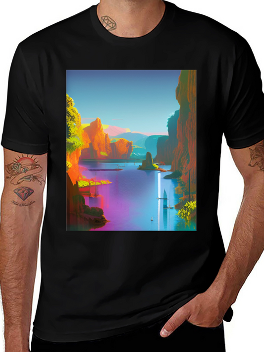 Scenic Landscape Graphic Tee - Mens Black T-Shirt