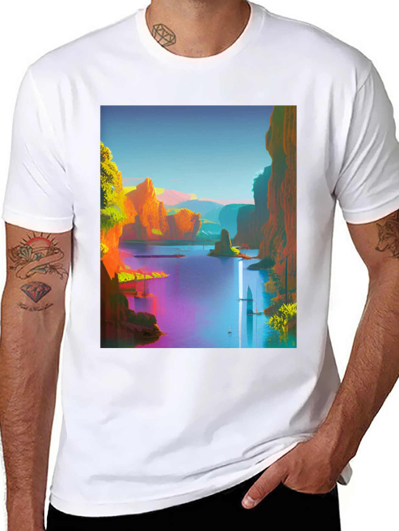 Scenic Landscape Graphic Tee - Mens Black T-Shirt