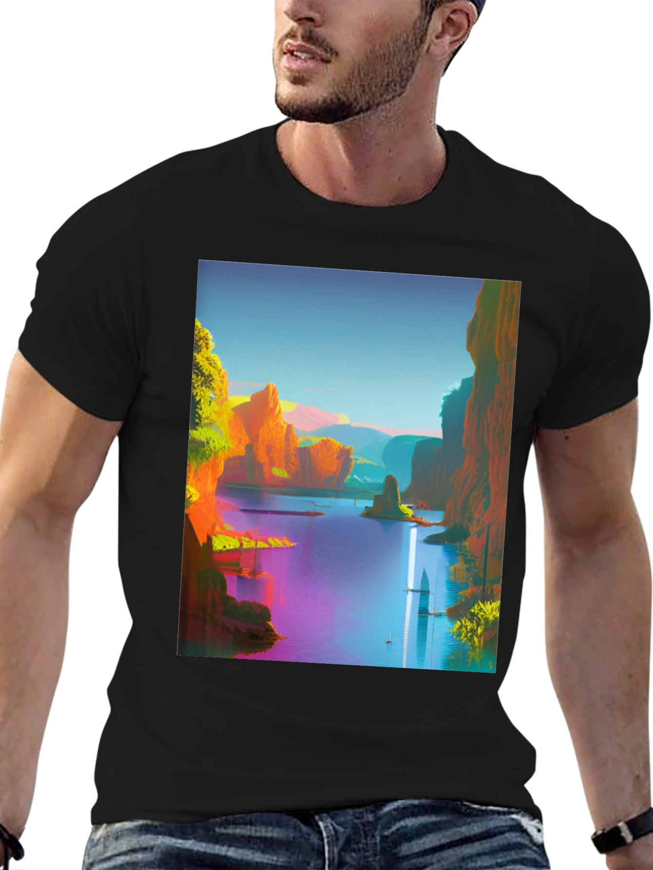 Scenic Landscape Graphic Tee - Mens Black T-Shirt