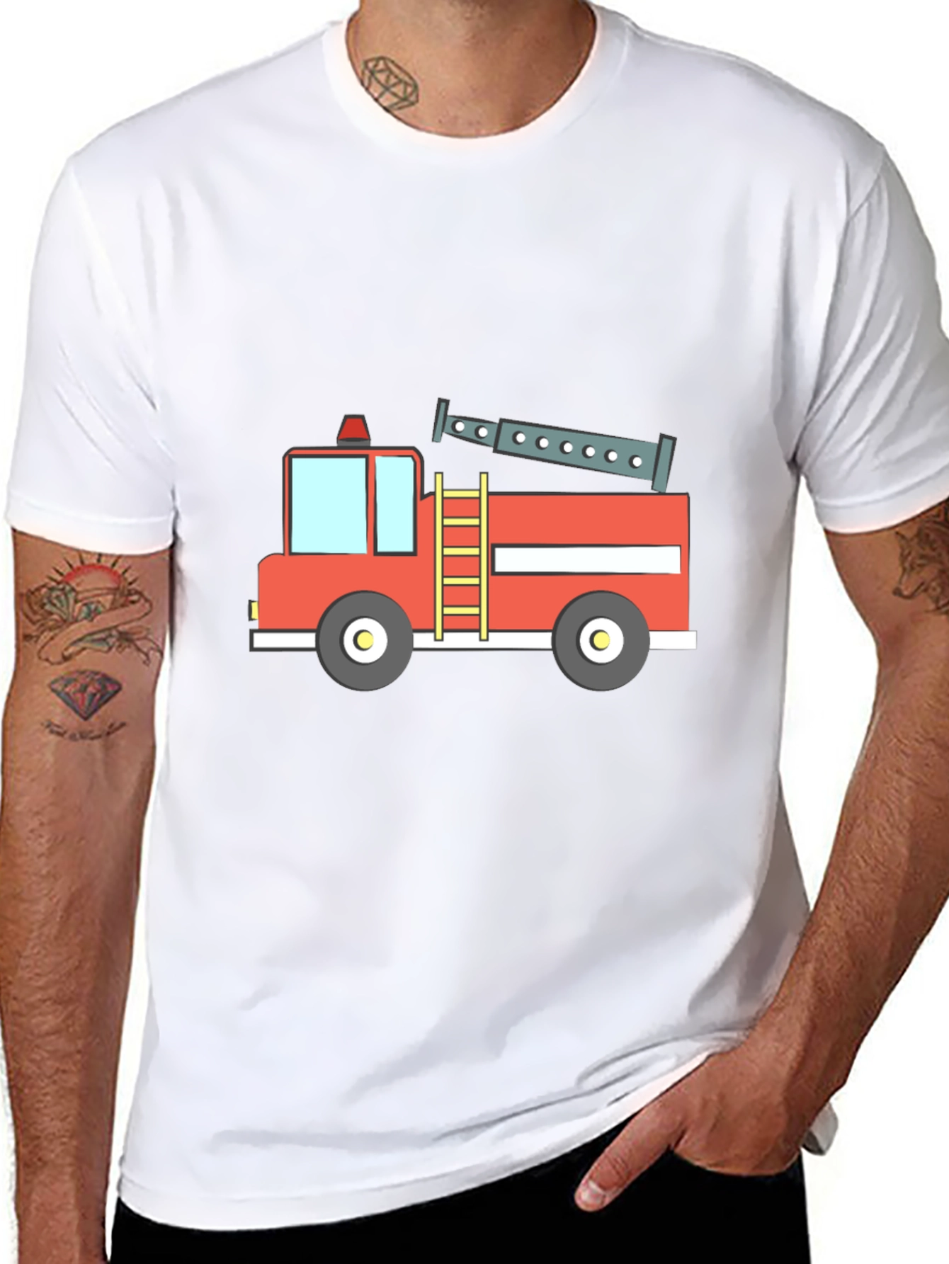 Fire Truck Graphic Tee - Black Cotton T-Shirt