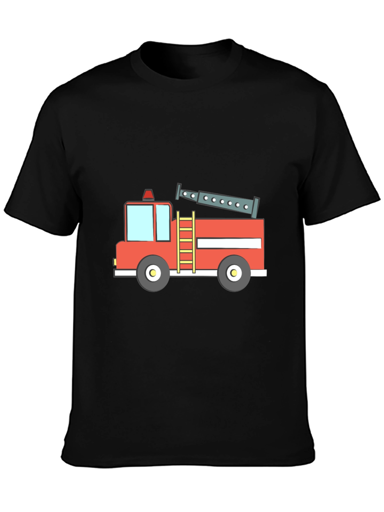 Fire Truck Graphic Tee - Black Cotton T-Shirt