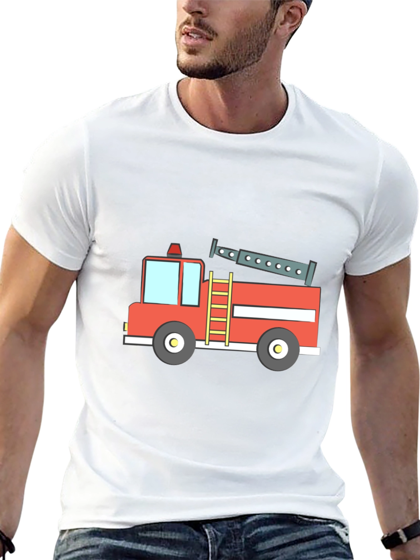 Fire Truck Graphic Tee - Black Cotton T-Shirt