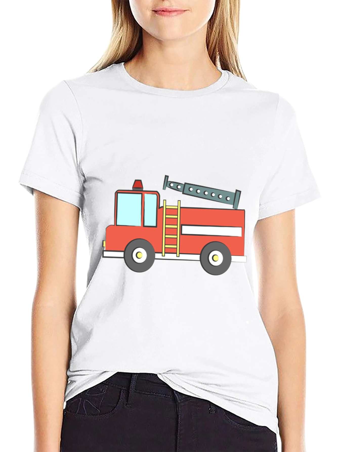 Fire Truck Graphic Tee - Black Cotton T-Shirt