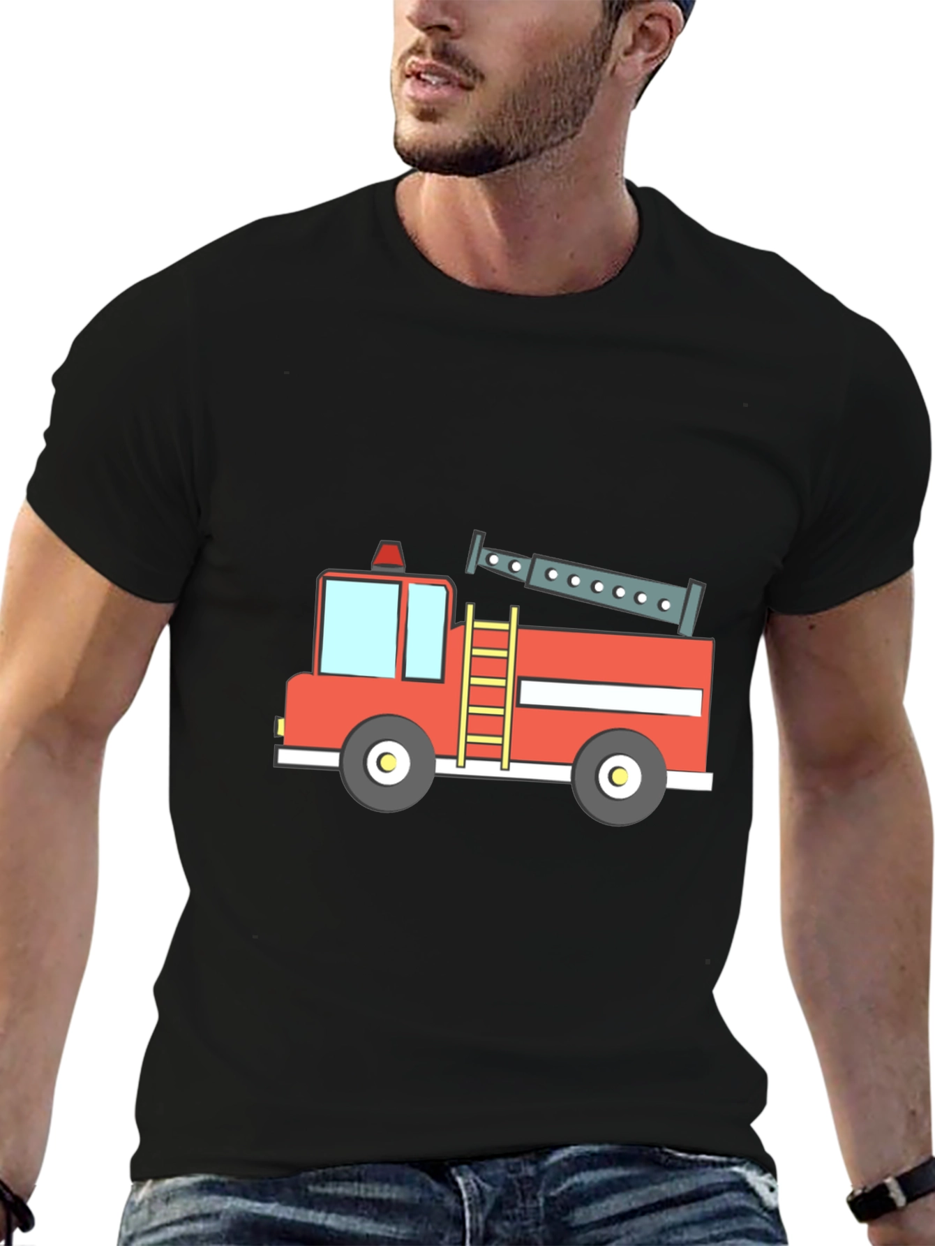 Fire Truck Graphic Tee - Black Cotton T-Shirt