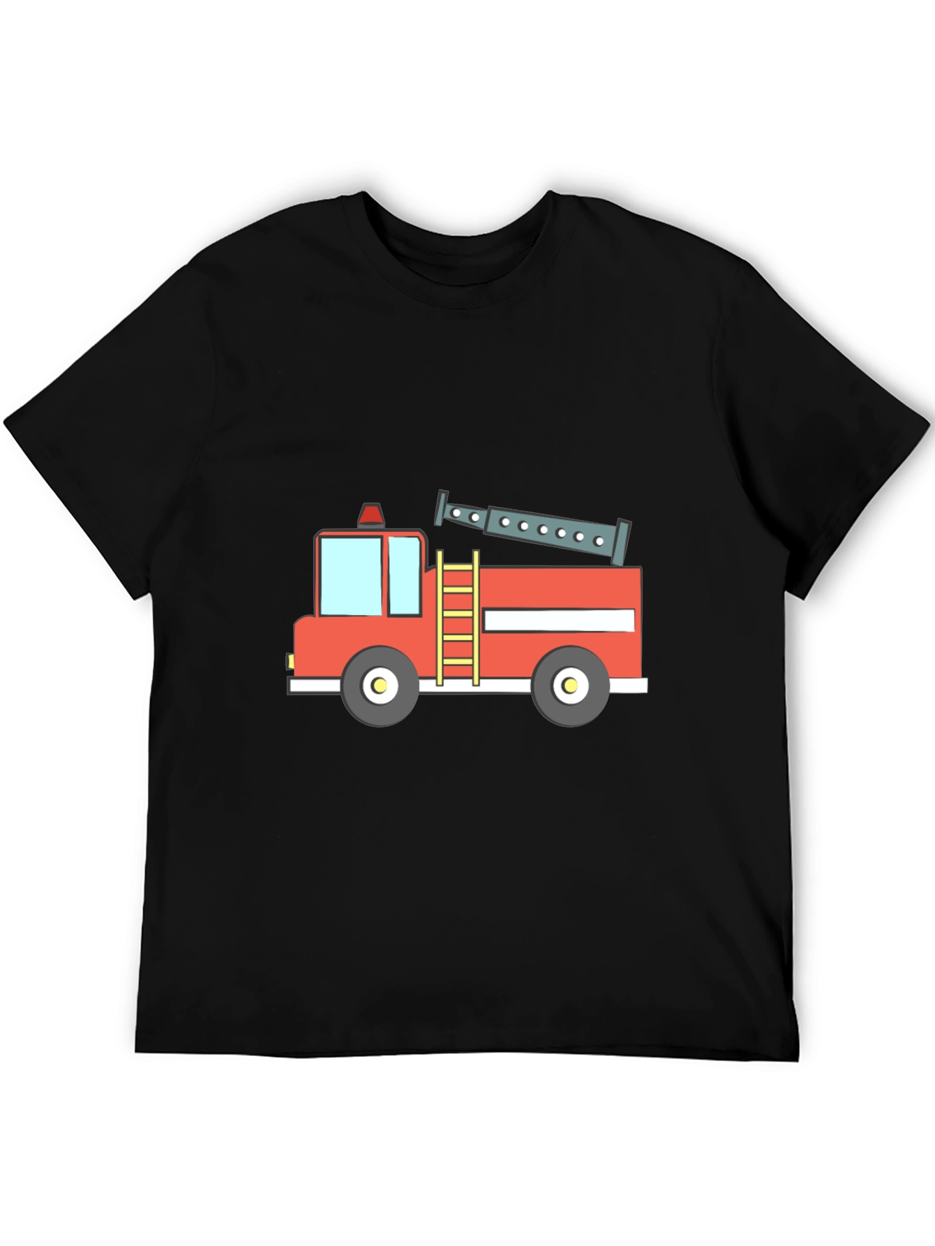 Fire Truck Graphic Tee - Black Cotton T-Shirt
