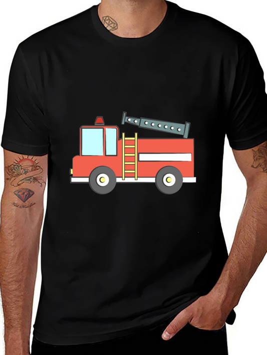 Fire Truck Graphic Tee - Black Cotton T-Shirt