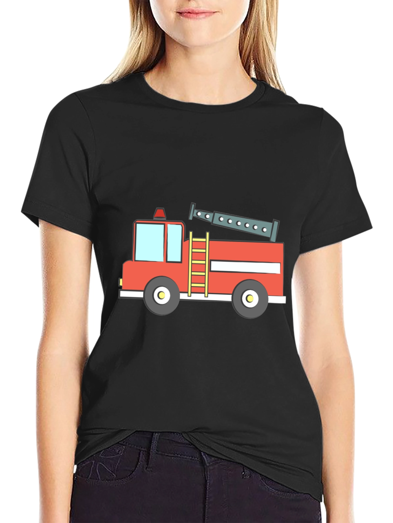 Fire Truck Graphic Tee - Black Cotton T-Shirt