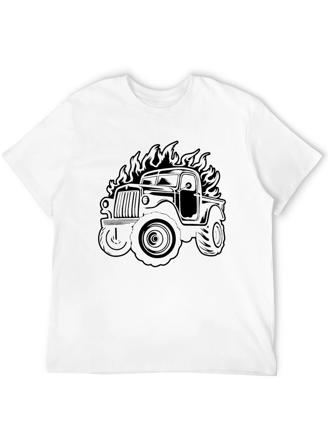 Fiery Truck Graphic Tee - Black Cotton Comfort