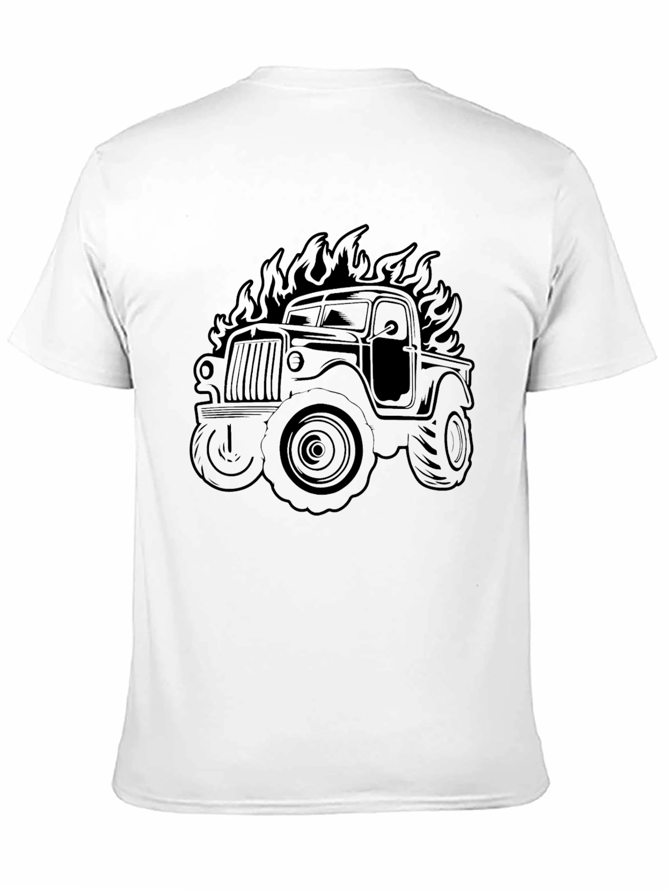 Fiery Truck Graphic Tee - Black Cotton Comfort