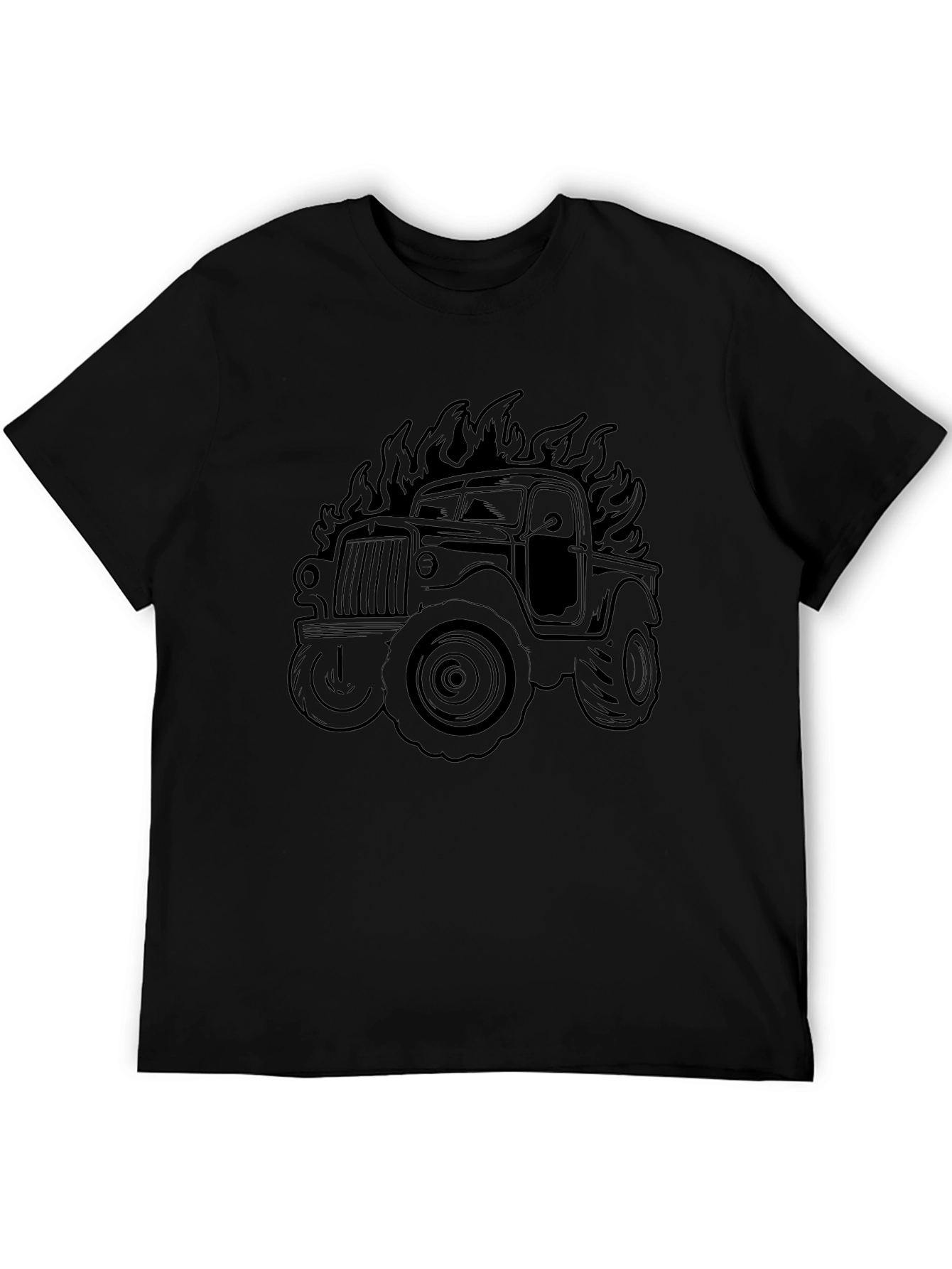 Fiery Truck Graphic Tee - Black Cotton Comfort