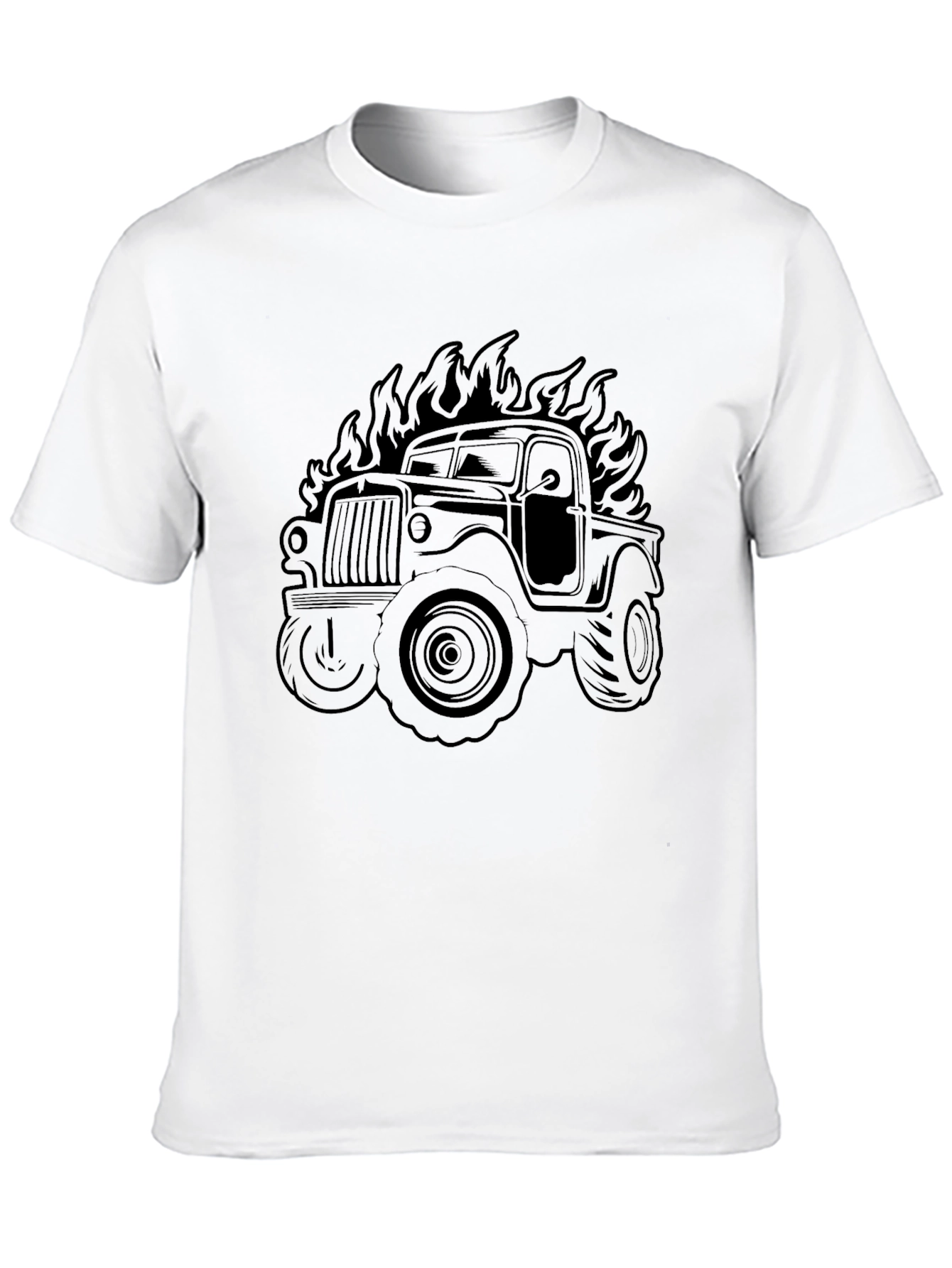 Fiery Truck Graphic Tee - Black Cotton Comfort
