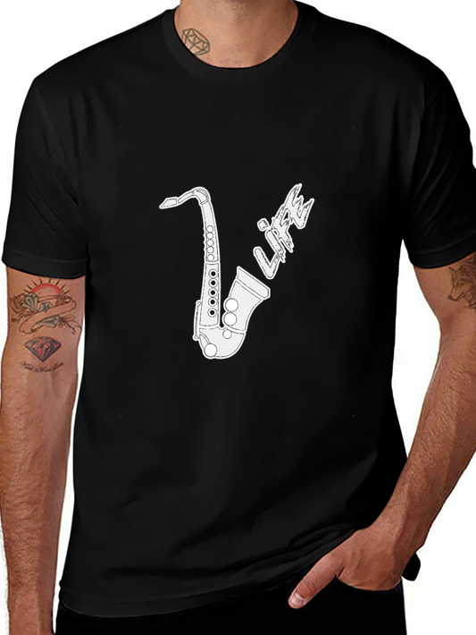 Saxophone Life Graphic Tee - Black Casual T-Shirt