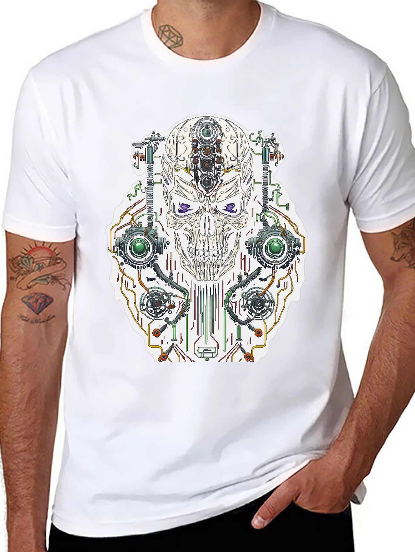 Cyberpunk Skull Graphic Tee - Cool Sci-Fi Shirt