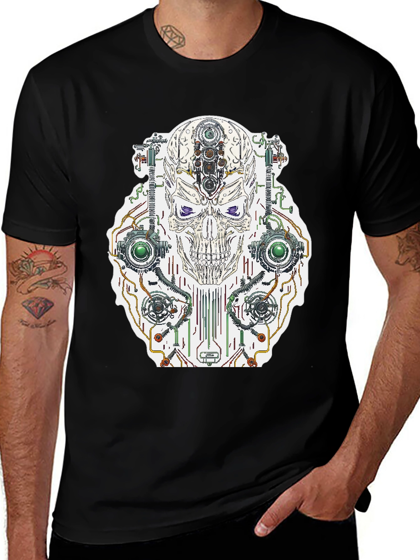 Cyberpunk Skull Graphic Tee - Cool Sci-Fi Shirt