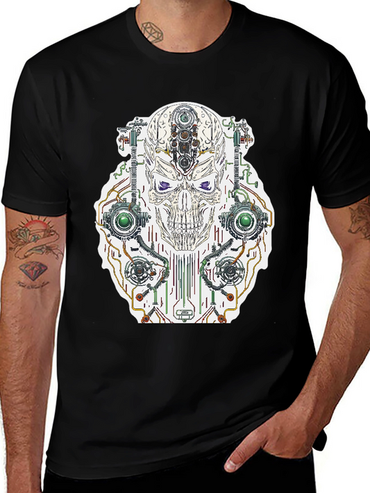 Cyberpunk Skull Graphic Tee - Cool Sci-Fi Shirt