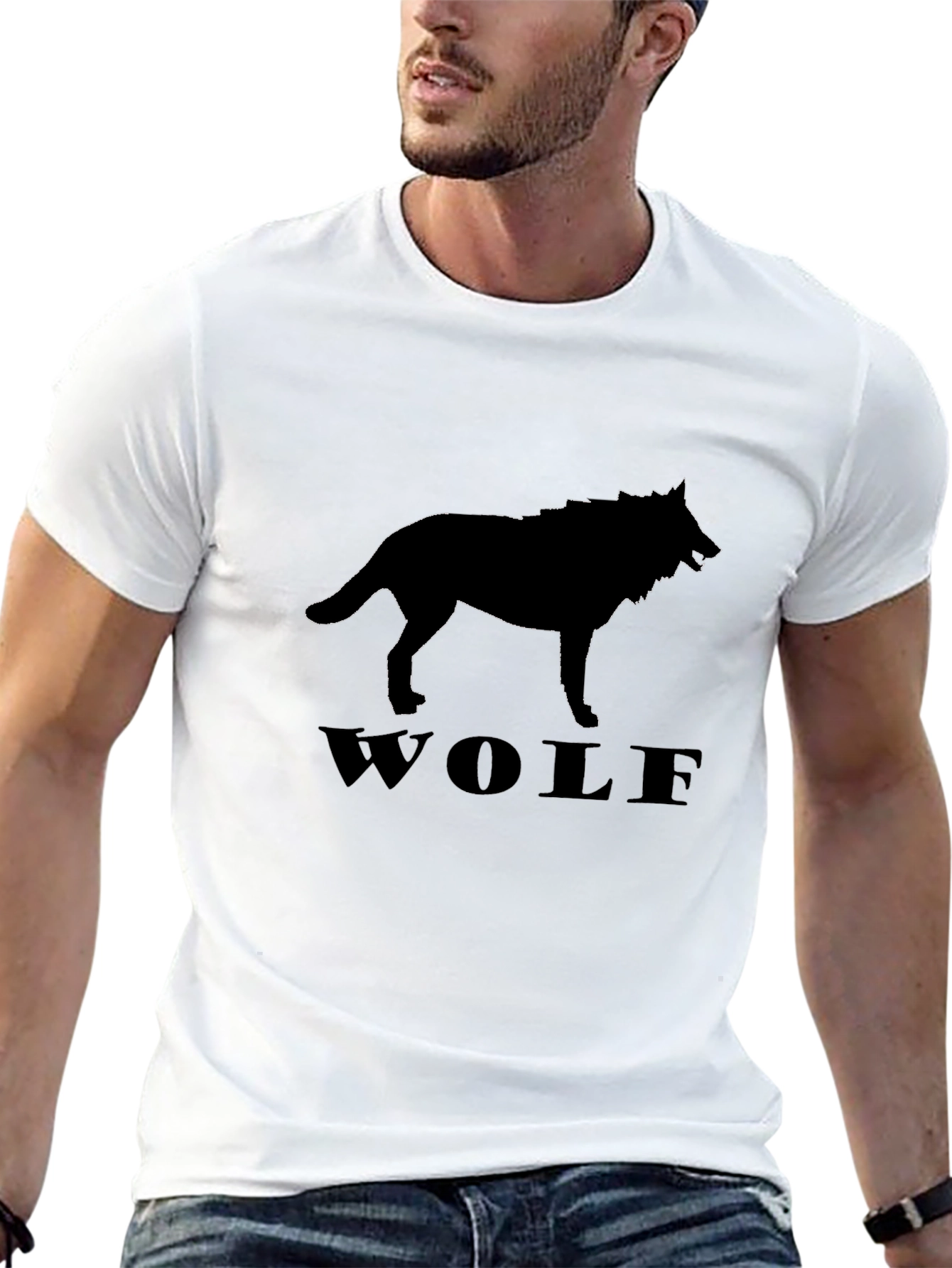 Black Wolf Silhouette Graphic Tee - Mens Casual T-Shirt