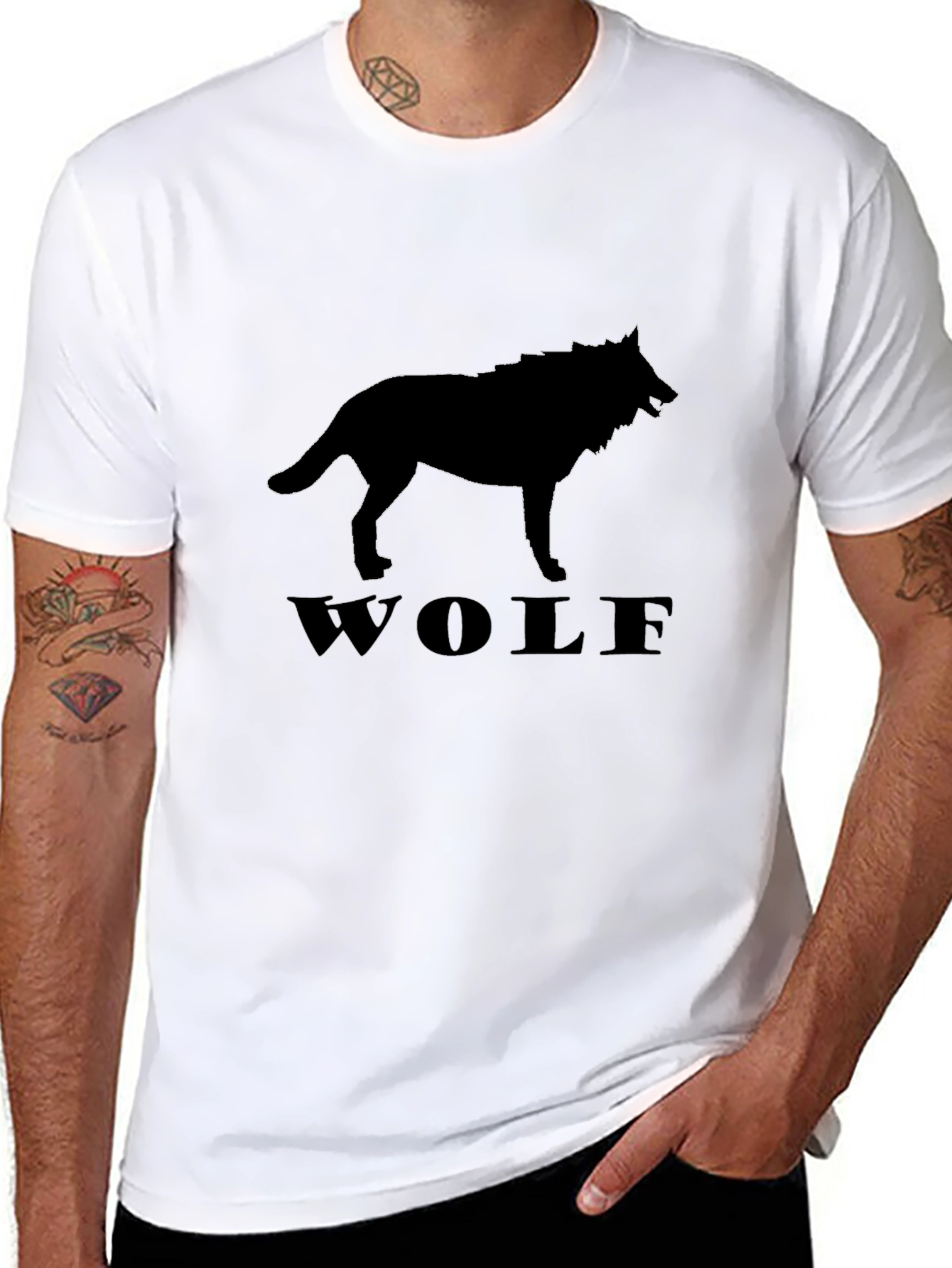 Black Wolf Silhouette Graphic Tee - Mens Casual T-Shirt