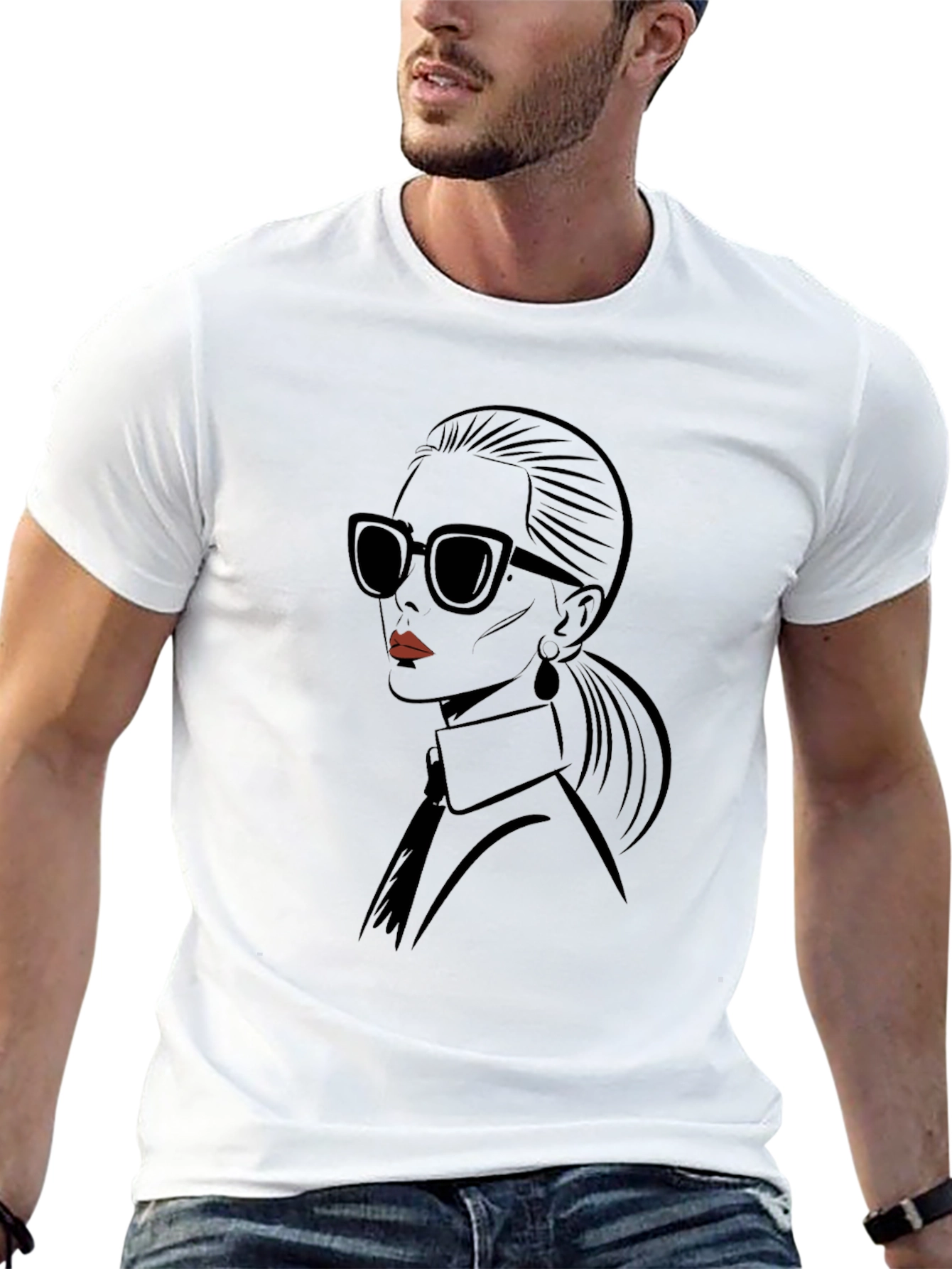 Stylish Black T-Shirt with Fashion Portrait