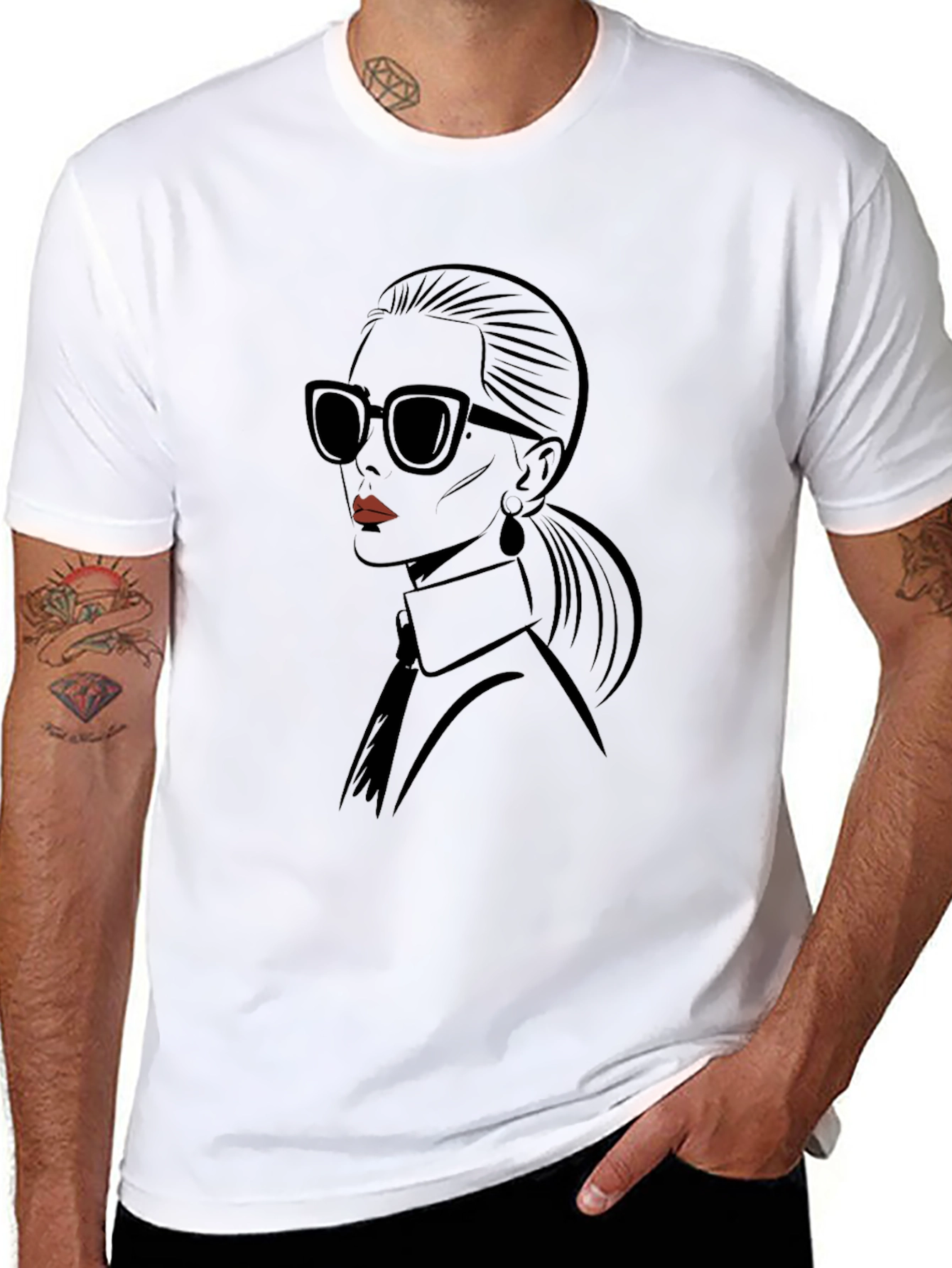 Stylish Black T-Shirt with Fashion Portrait