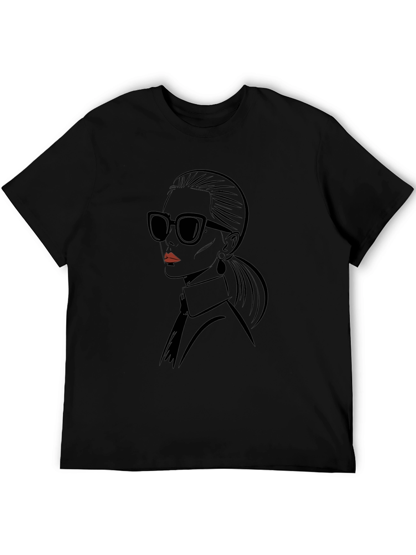 Stylish Black T-Shirt with Fashion Portrait